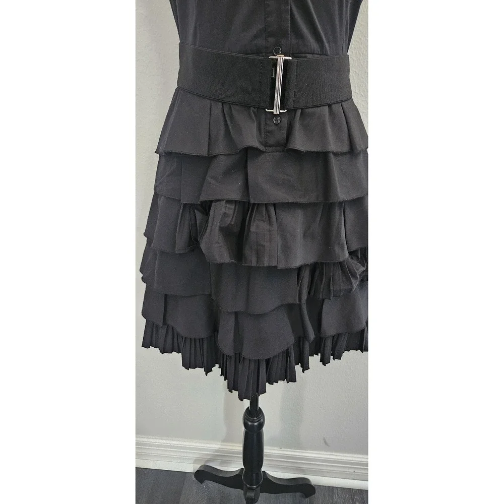 BCBG Maxazria Sz 4 Little Black Dress Avant Garde Ruffle Button Victorian